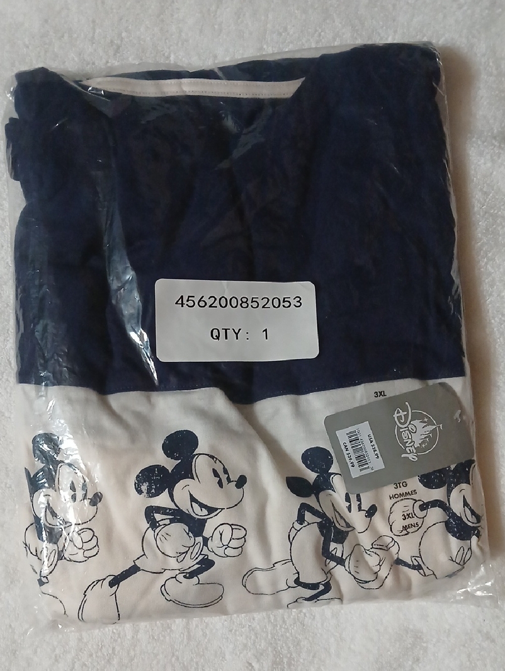 Disney Mickey Mouse Mens Long Sleeve Navy & Beige Shirt 3XL